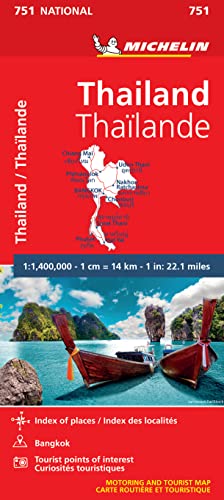 Red Michelin map of Thailand with coastal scenery at the bottom.