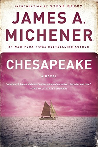 Book cover for Chesapeake by James A. Michener featuring a sailboat on the water.