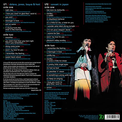 Quad vinyl record back cover featuring The Monkees performing live.