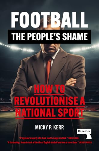 Book cover: man in suit over blurred football stadium background.