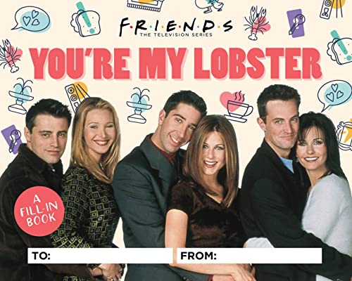 Friends" cast photo on a fill-in book cover with illustrated icons.