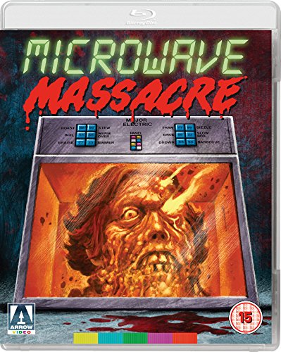 Blu-ray cover art showing a human face being cooked inside a microwave oven.