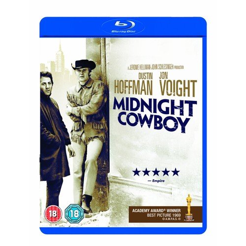 Midnight Cowboy" Blu-ray cover featuring Dustin Hoffman and Jon Voight.