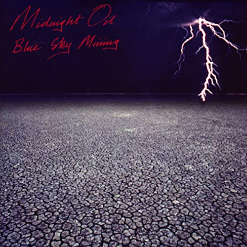 “Blue Sky Mining” album cover: cracked earth, stormy sky, and lightning.