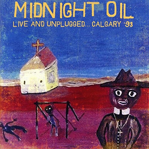 Midnight Oil album cover: painted church, figures, and a dark blue sky.
