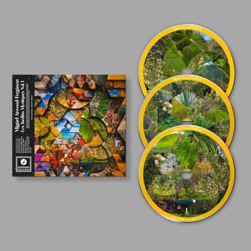 CD album cover and three discs featuring colorful, abstract botanical collage artwork.