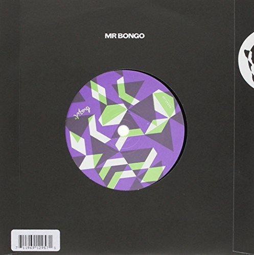 Black vinyl record sleeve with purple and green geometric label design.