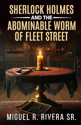 Book cover: Sherlock Holmes mystery with candlelit study scene.