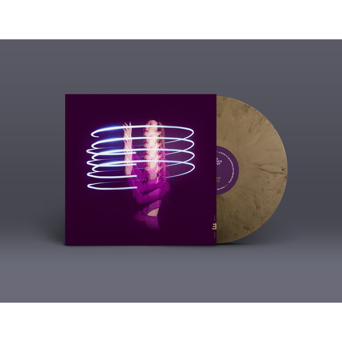 Vinyl record cover featuring Miho Hazama with glowing neon swirls.
