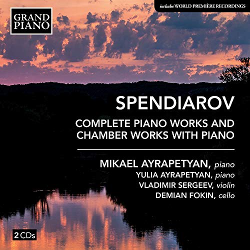 CD cover for Spendiarov’s piano and chamber works, featuring a sunset landscape.