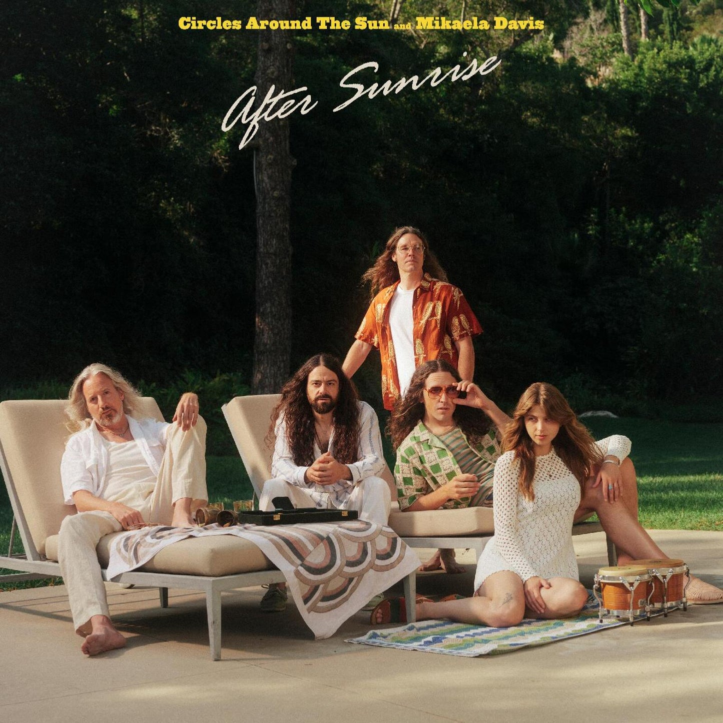 Album cover: five people lounging poolside with “After Sunrise” text.