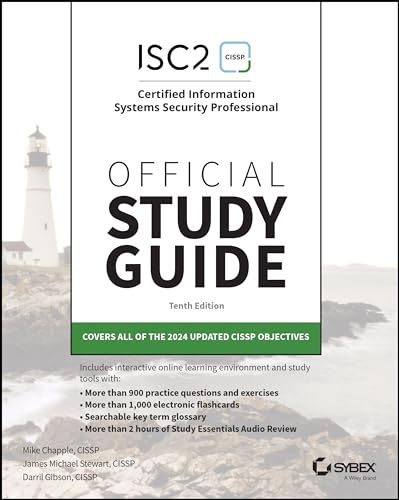 Front cover of the ISC2 CISSP Official Study Guide, Tenth Edition, featuring a lighthouse.