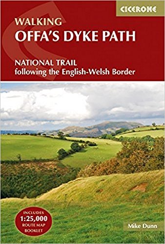 Cicerone guidebook cover for Offa's Dyke Path featuring a landscape of rolling green hills.
