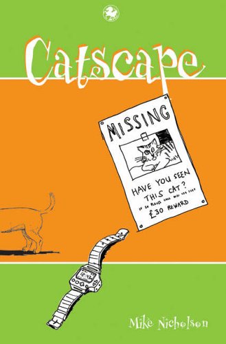 Book cover: “Catscape (Kelpies)” with a missing cat poster and watch.