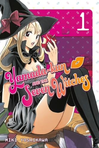 Manga cover: blonde girl in witch costume holding an apple.
