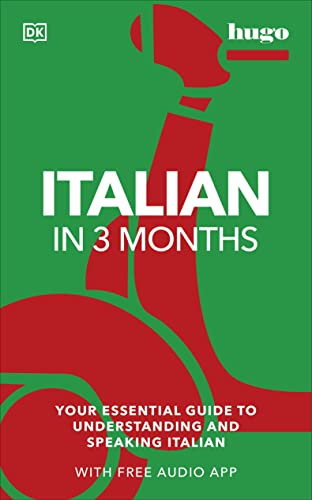 Green book cover with red abstract design and white text: “ITALIAN in 3 MONTHS”.