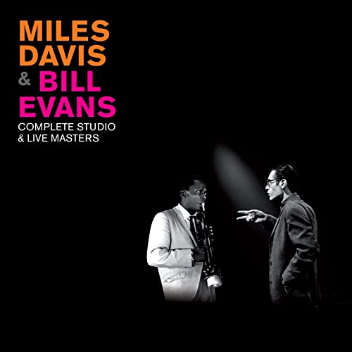 Album cover featuring Miles Davis and Bill Evans with bold orange and pink text.