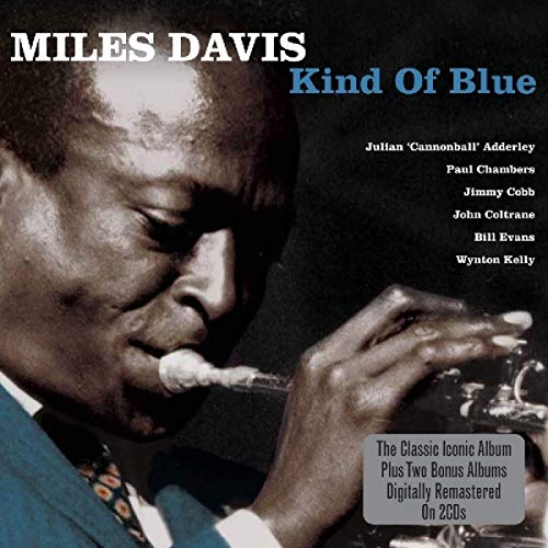 CD case for Miles Davis’ “Kind of Blue” album, blue cover art.
