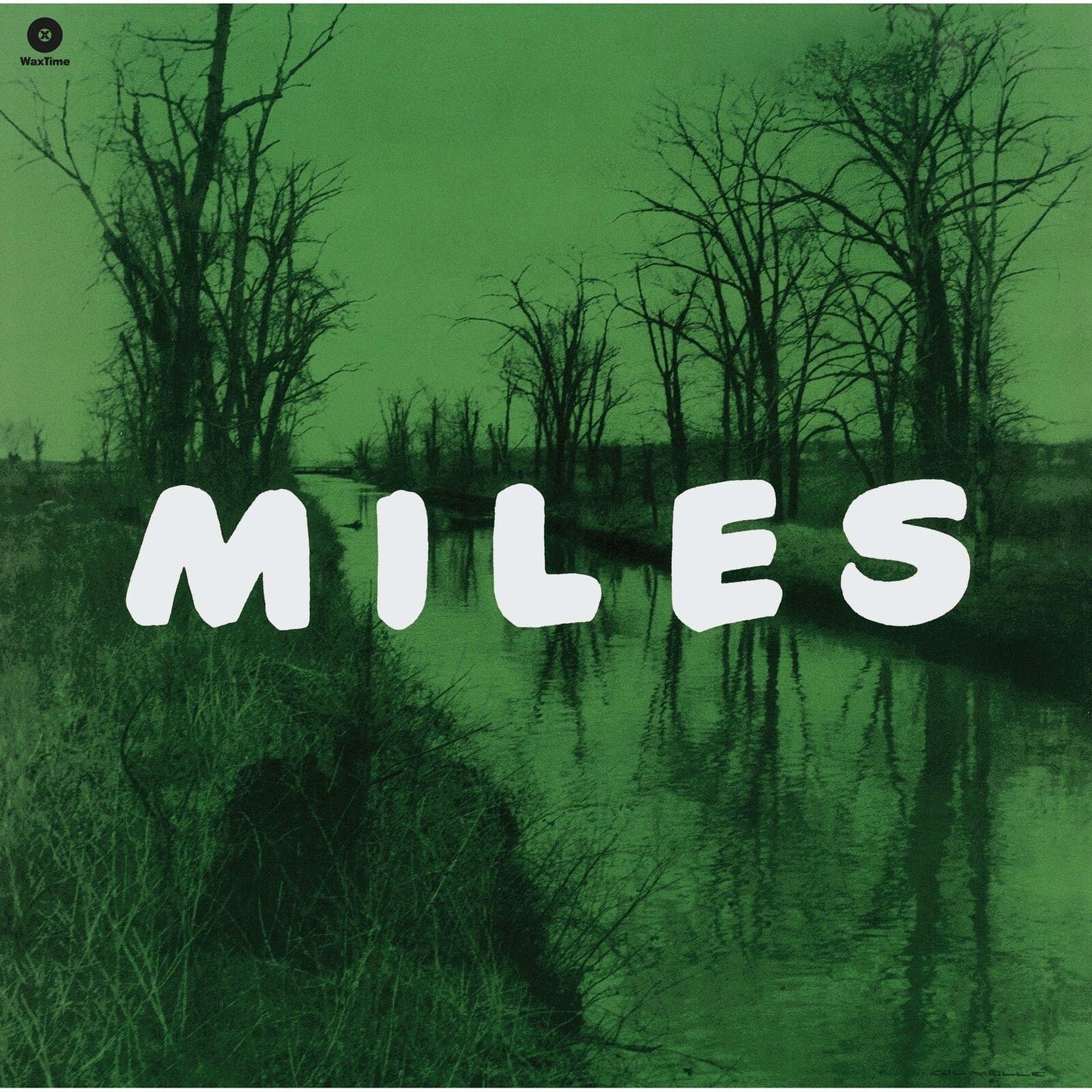 Album cover with white text MILES over a green-toned landscape of trees and water.