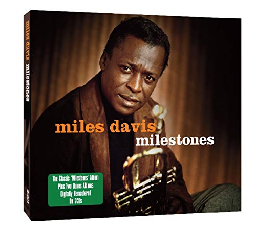 CD cover for Miles Davis’ “Milestones” featuring a portrait of the artist.