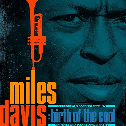 Album cover featuring a blue-toned close-up of Miles Davis' face with trumpet graphic.