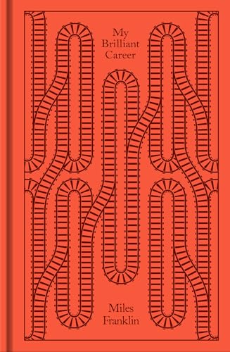 Book cover with orange background and black line art of winding railway tracks.