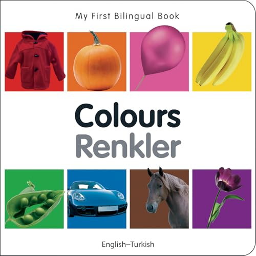 Bilingual children’s book cover featuring colorful images of objects and animals.