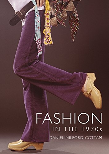 Book cover: 1970s fashion featuring flared purple trousers and wooden clogs.