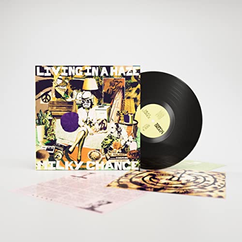 Milky Chance Living in a Haze vinyl record, cover art, and insert on white background.