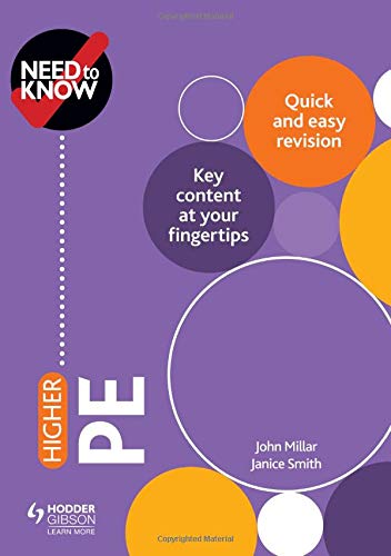 Purple textbook cover with "Need to Know: Higher PE" title and colorful circles.