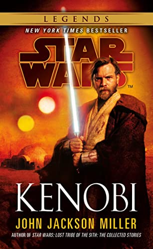 Obi-Wan Kenobi holding a lightsaber on a desert planet with two suns in background.