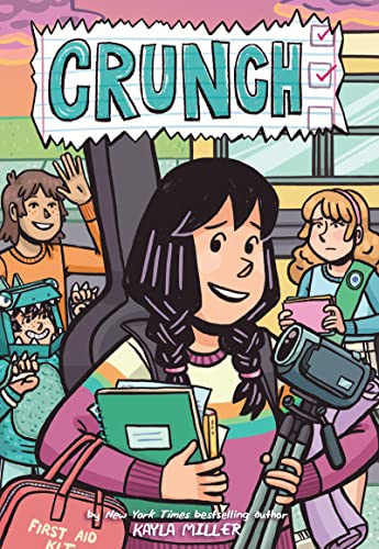 Graphic novel cover: young people with a robot and filmmaking equipment.
