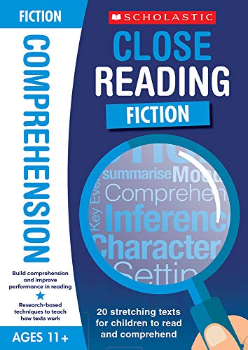 Book cover: “Close Reading: Fiction” with a magnifying glass and text.
