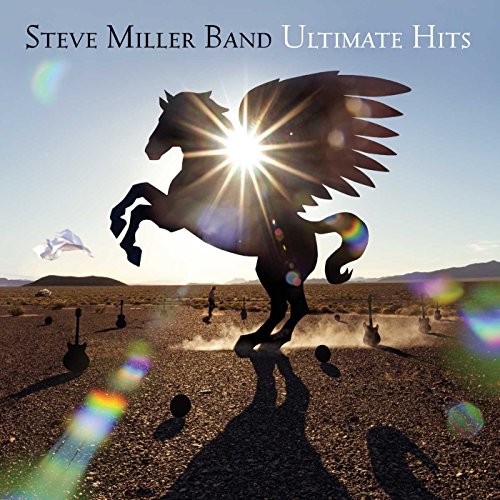 Album cover: winged horse silhouette over a desert landscape with guitars.
