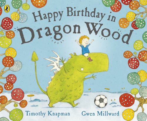 Book cover: boy riding a green dragon in a colorful forest.