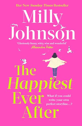 Book cover with bright pink background, white text, and a woman surrounded by seagulls.