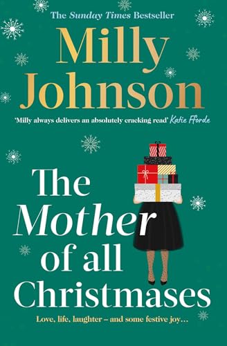 Book cover: teal background, stacked gifts, and woman in black skirt.