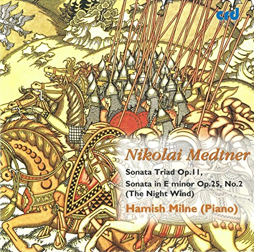 CD cover with medieval knight illustration and composer Nikolai Medtner’s name.
