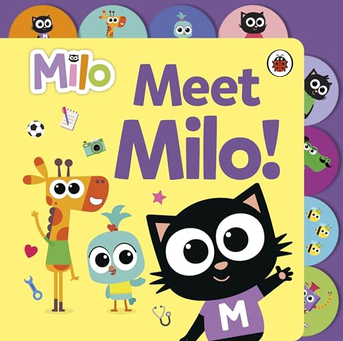 Yellow board book cover with cartoon animals and the name “Milo.”