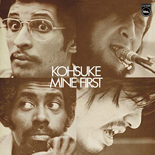 Sepia-toned album cover featuring a four-panel collage of musicians with the text Kohsuke Mine First.