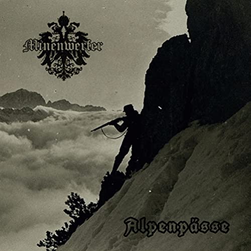 Black and white CD cover depicting a soldier in a mountainous landscape.