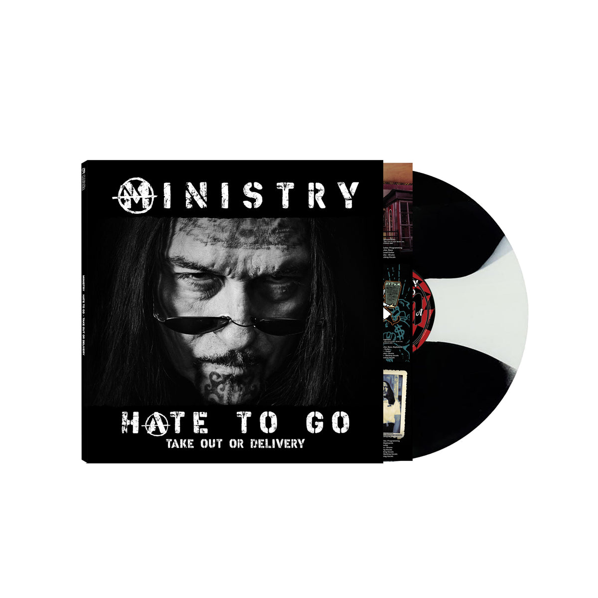 Ministry "Hate To Go" vinyl record with a portrait cover and burst pattern.