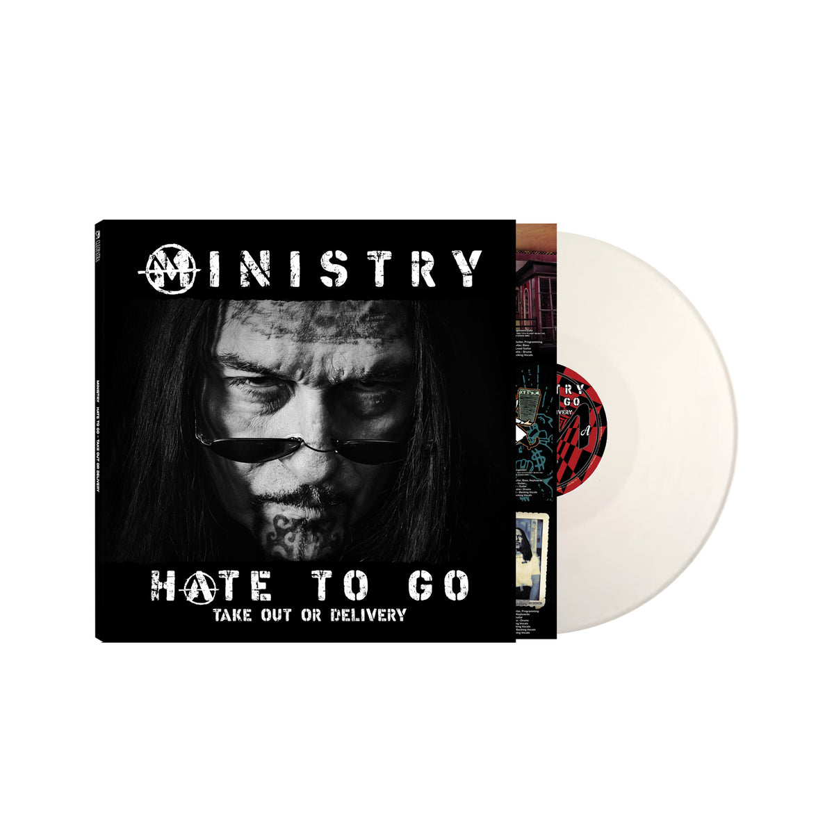 Ministry “Hate To Go” white vinyl record with portrait cover art.
