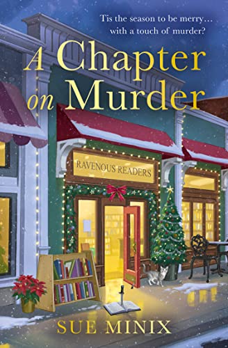Book cover: bookstore with Christmas decorations, titled “A Chapter on Murder.”