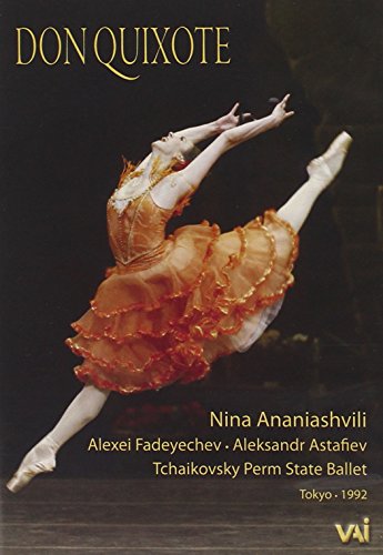 DVD cover: Ballerina in orange tutu, leaping mid-air, "Don Quixote" title.