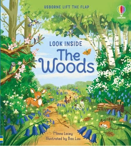 Illustrated cover of Look Inside the Woods showing a forest path with animals.