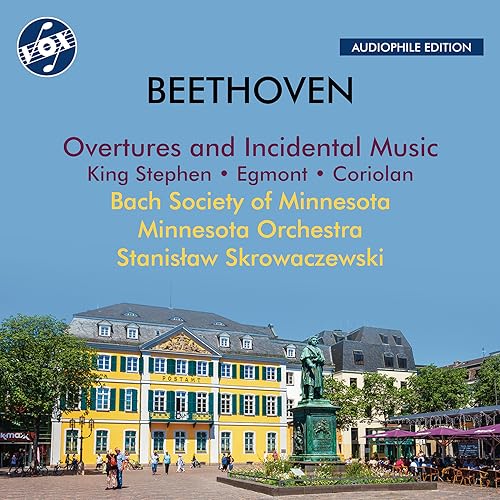 CD cover for Beethoven’s overtures featuring a European town square.