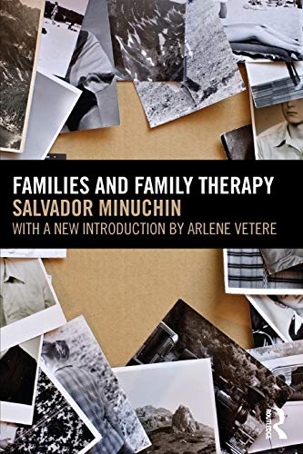 Book cover: "Families and Family Therapy" by Salvador Minuchin, with photos.