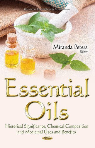 Book cover for "Essential Oils" with mortar, pestle, and oil bottles.