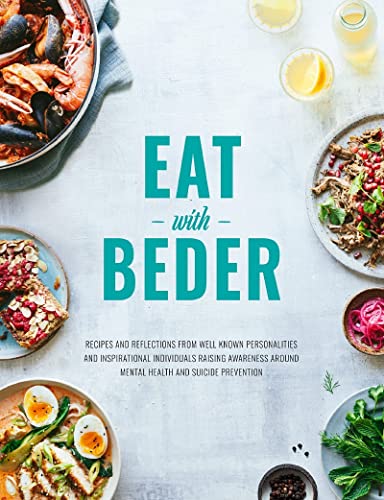 Cookbook cover with food photography and title "Eat With Beder.